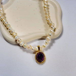 Freshwater Pearl with Amethyst Necklace Vertical London Jewellery