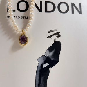 Freshwater Pearl with Amethyst Necklace Vertical London Jewellery
