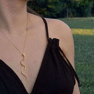 925 Sterling Silver Gold Snake Necklace and Earrings Set Vertical London Jewellery