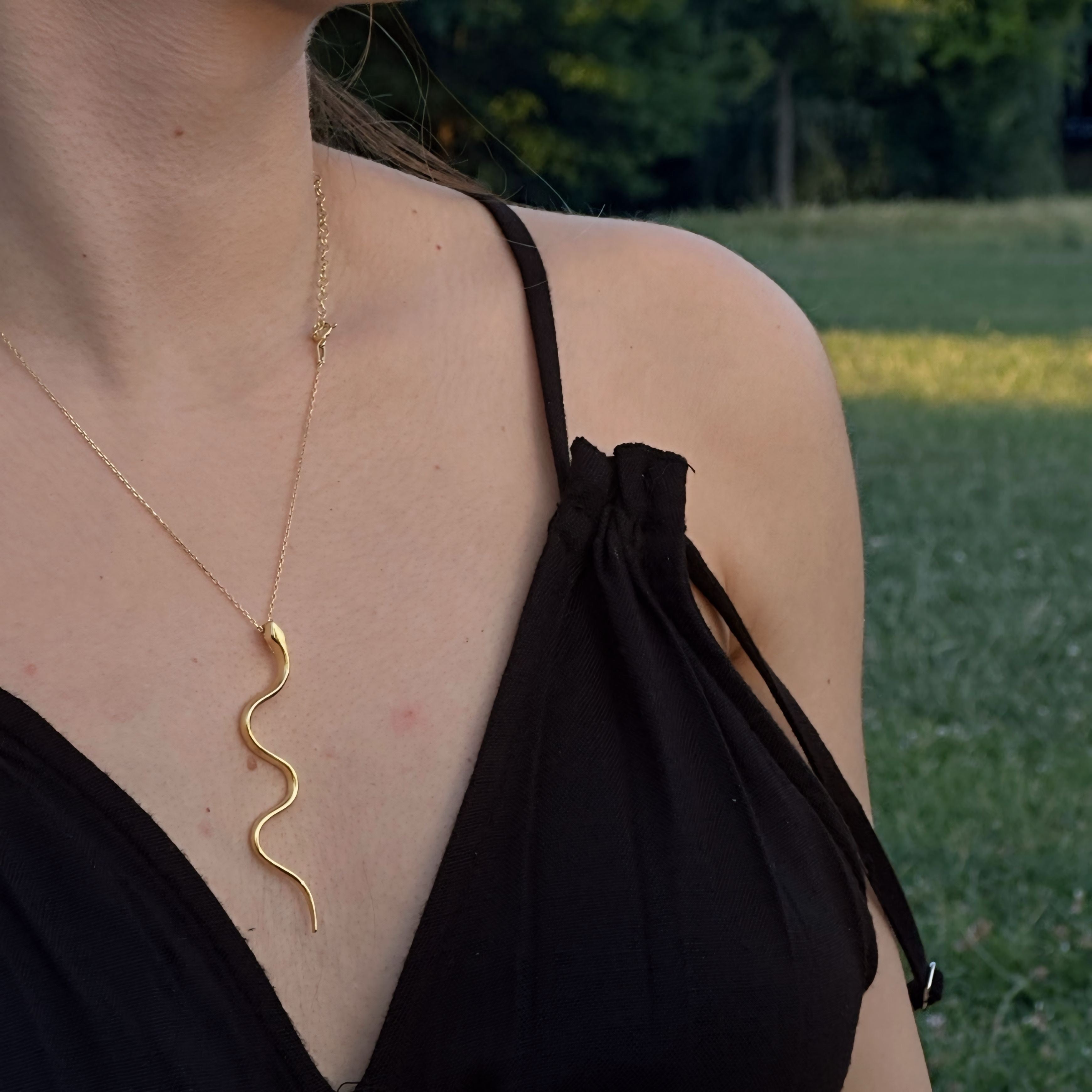 925 Sterling Silver Gold Snake Necklace and Earrings Set Vertical London Jewellery