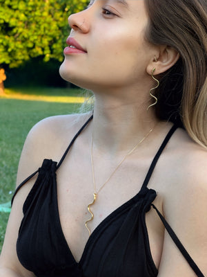 925 Sterling Silver Gold Snake Necklace and Earrings Set Vertical London Jewellery