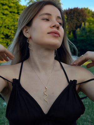 925 Sterling Silver Gold Snake Necklace and Earrings Set Vertical London Jewellery