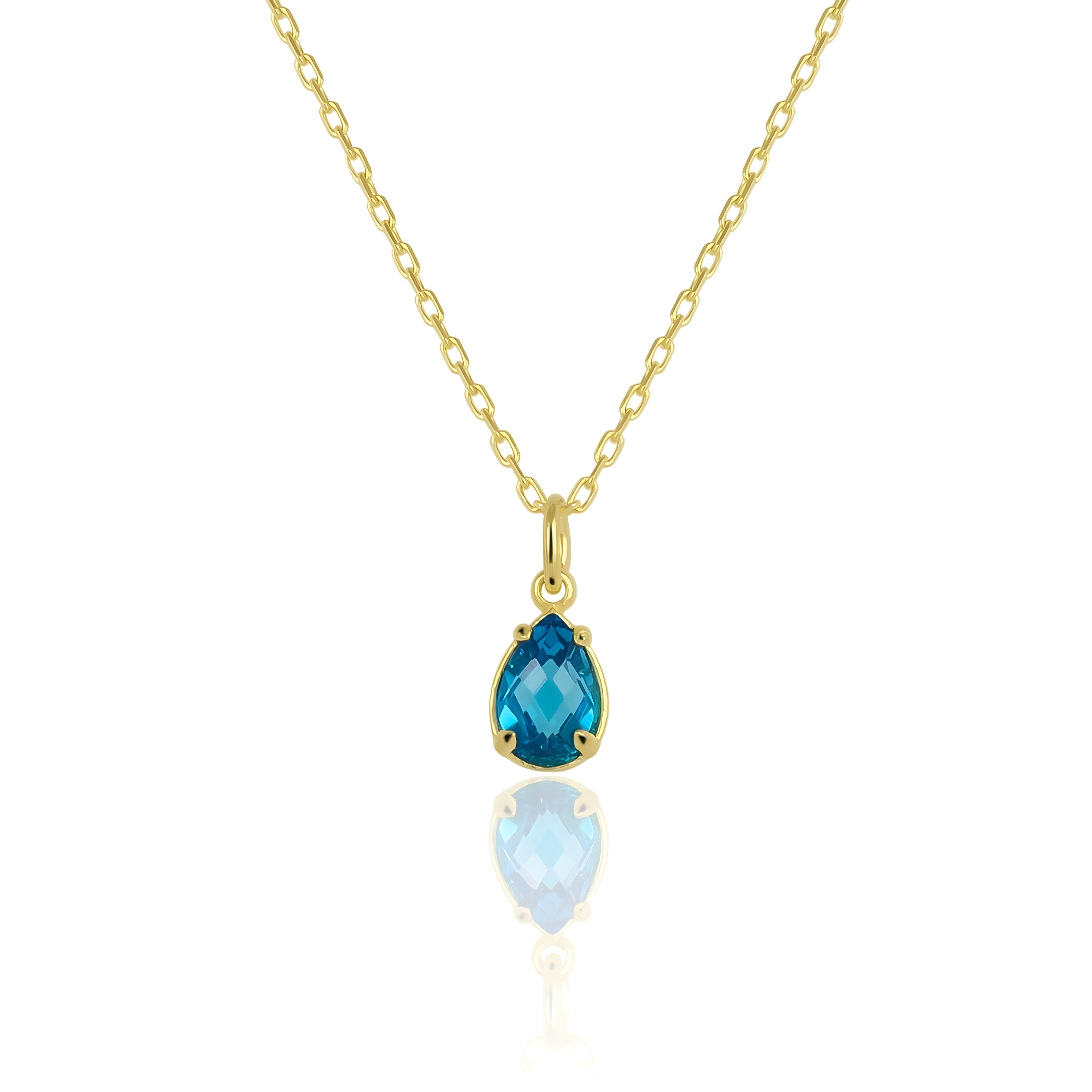 925 Sterling Silver December Birthstone Necklace-Blue Topaz Necklace Vertical London Jewellery