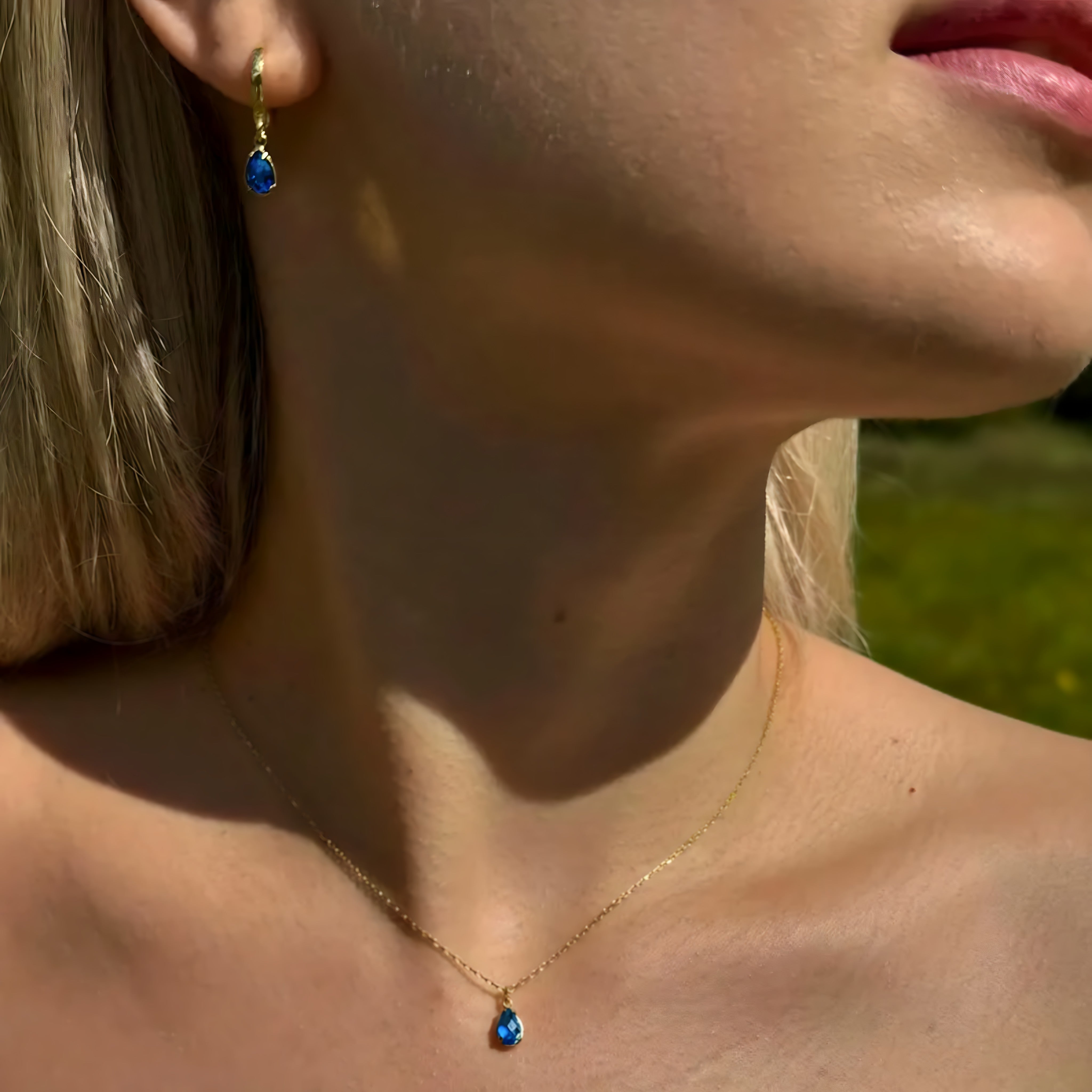 925 Sterling Silver December Birthstone Necklace-Blue Topaz Necklace Vertical London Jewellery
