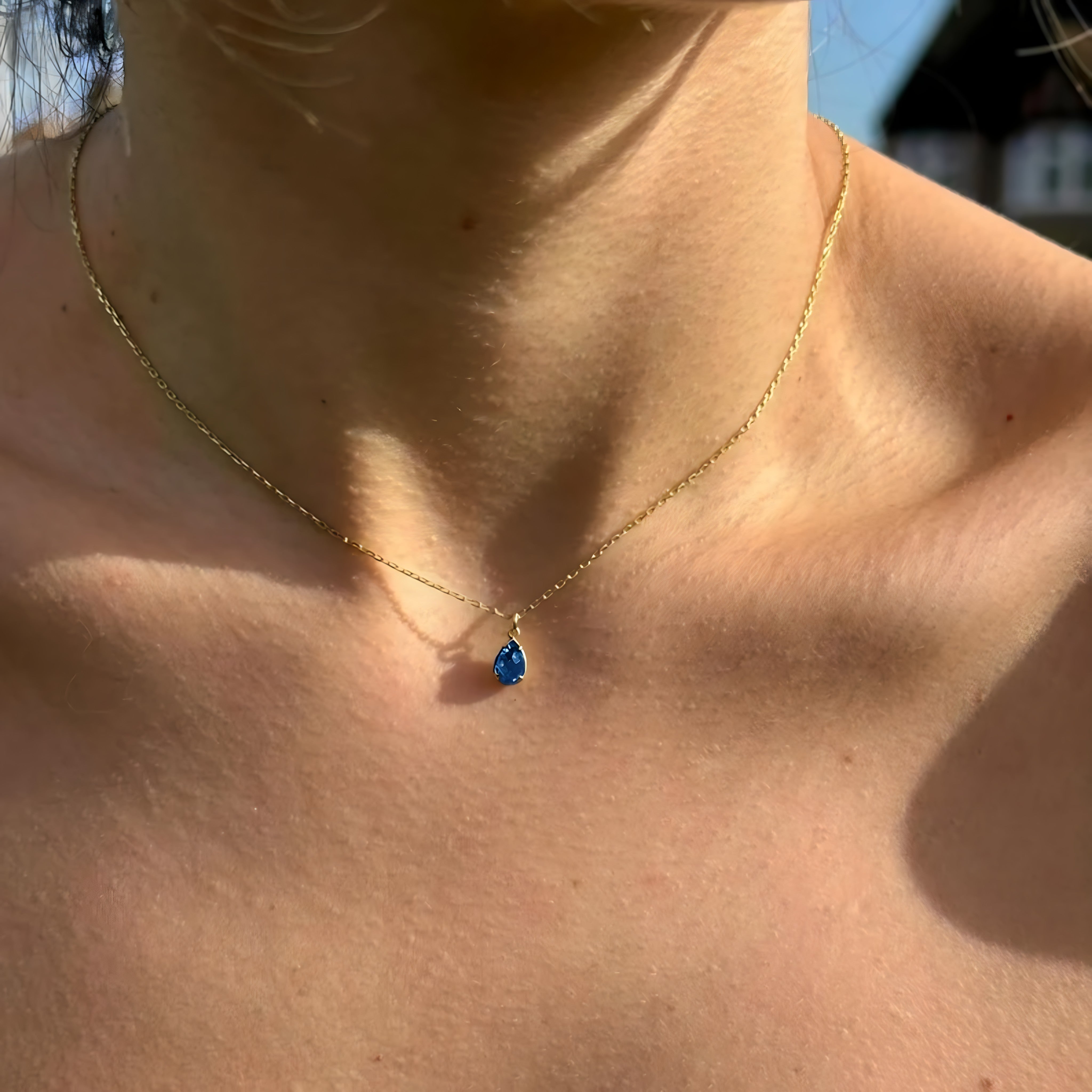 925 Sterling Silver December Birthstone Necklace-Blue Topaz Necklace Vertical London Jewellery