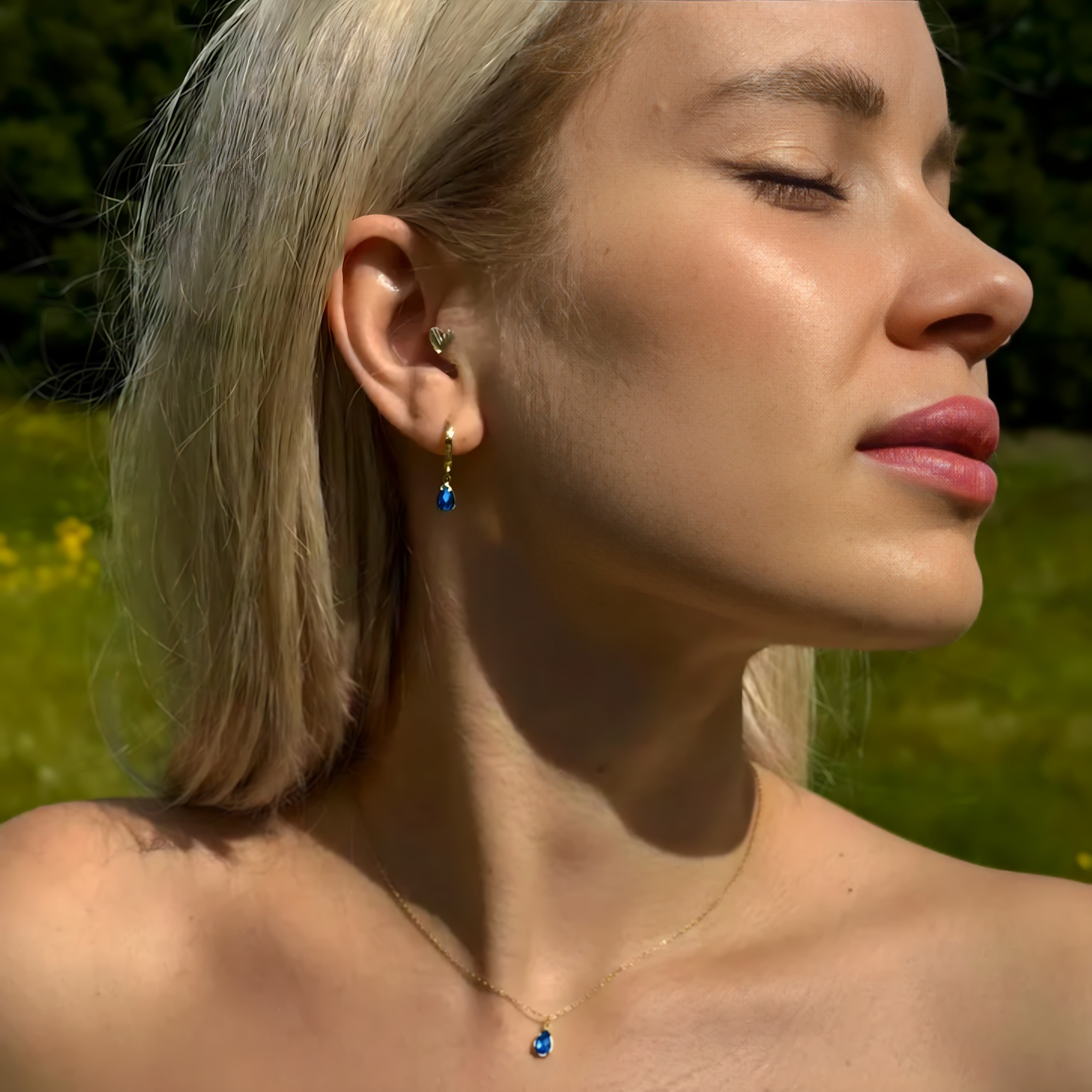 925 Sterling Silver December Birthstone Necklace-Blue Topaz Necklace Vertical London Jewellery