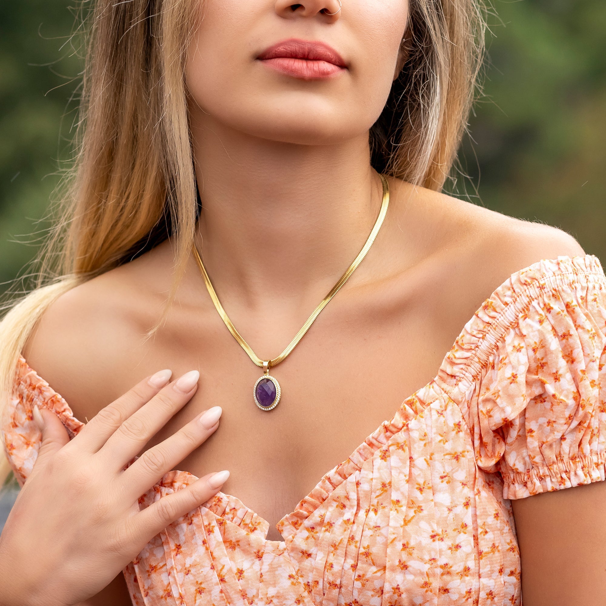 Amethyst Gold Necklace Vertical London Jewellery