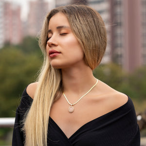 Rose Quartz Gold Necklace Vertical London Jewellery