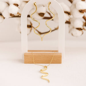 925 Sterling Silver Gold Snake Necklace and Earrings Set Vertical London Jewellery