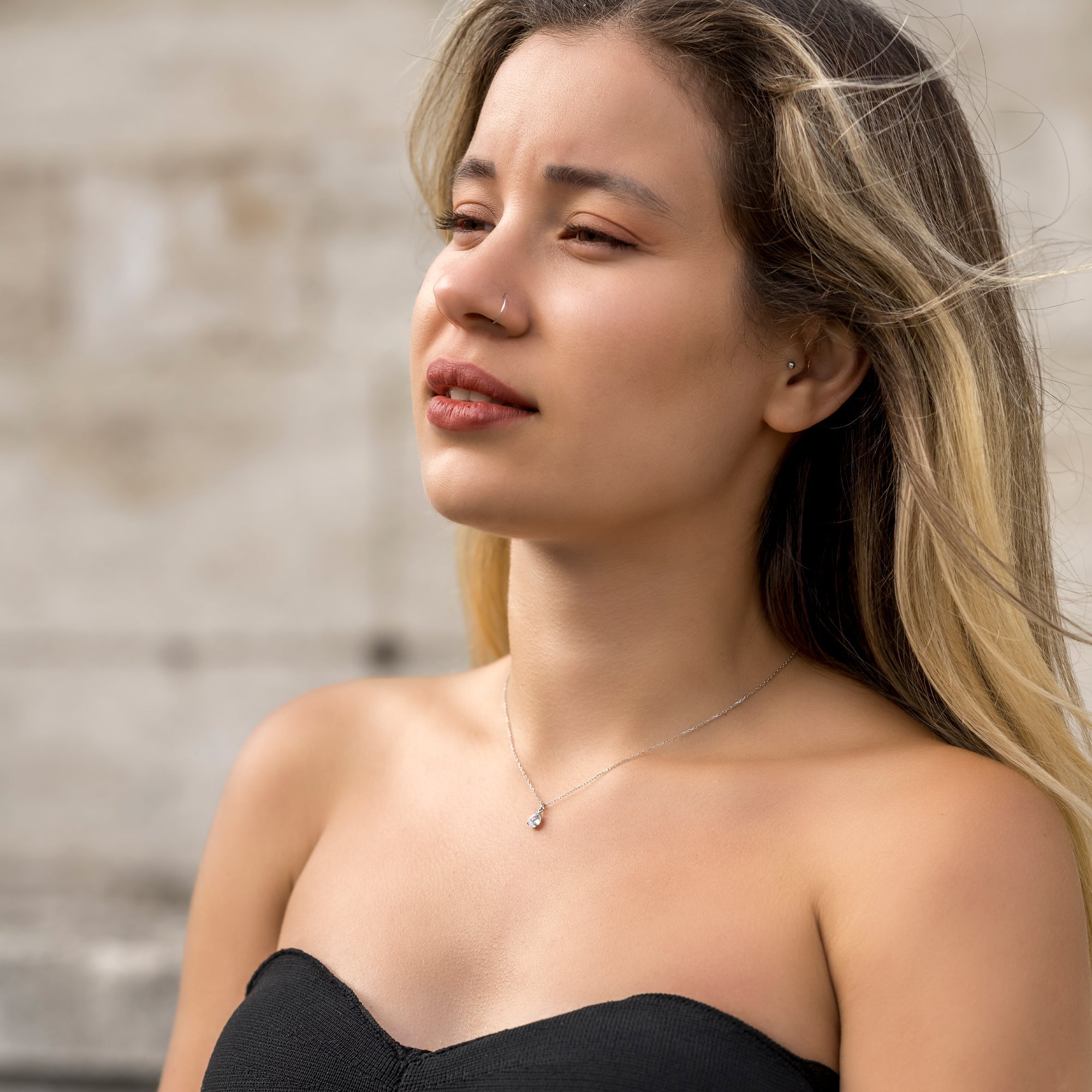 925 Sterling Silver April Birthstone Necklace-Clear Quartz Necklace Vertical London Jewellery