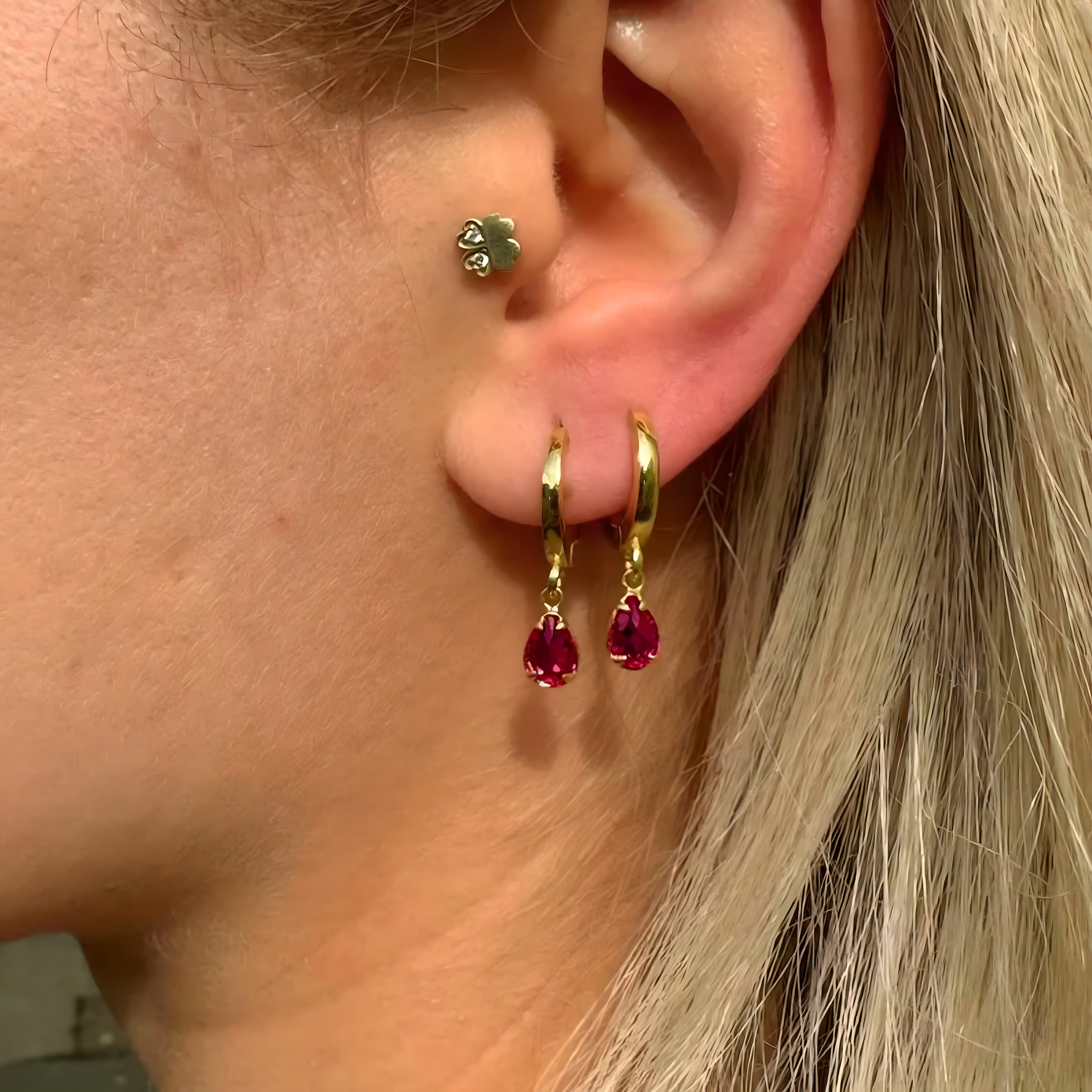 925 Sterling Silver January Birthstone Earrings-Garnet Hoop Earrings Vertical London Jewellery