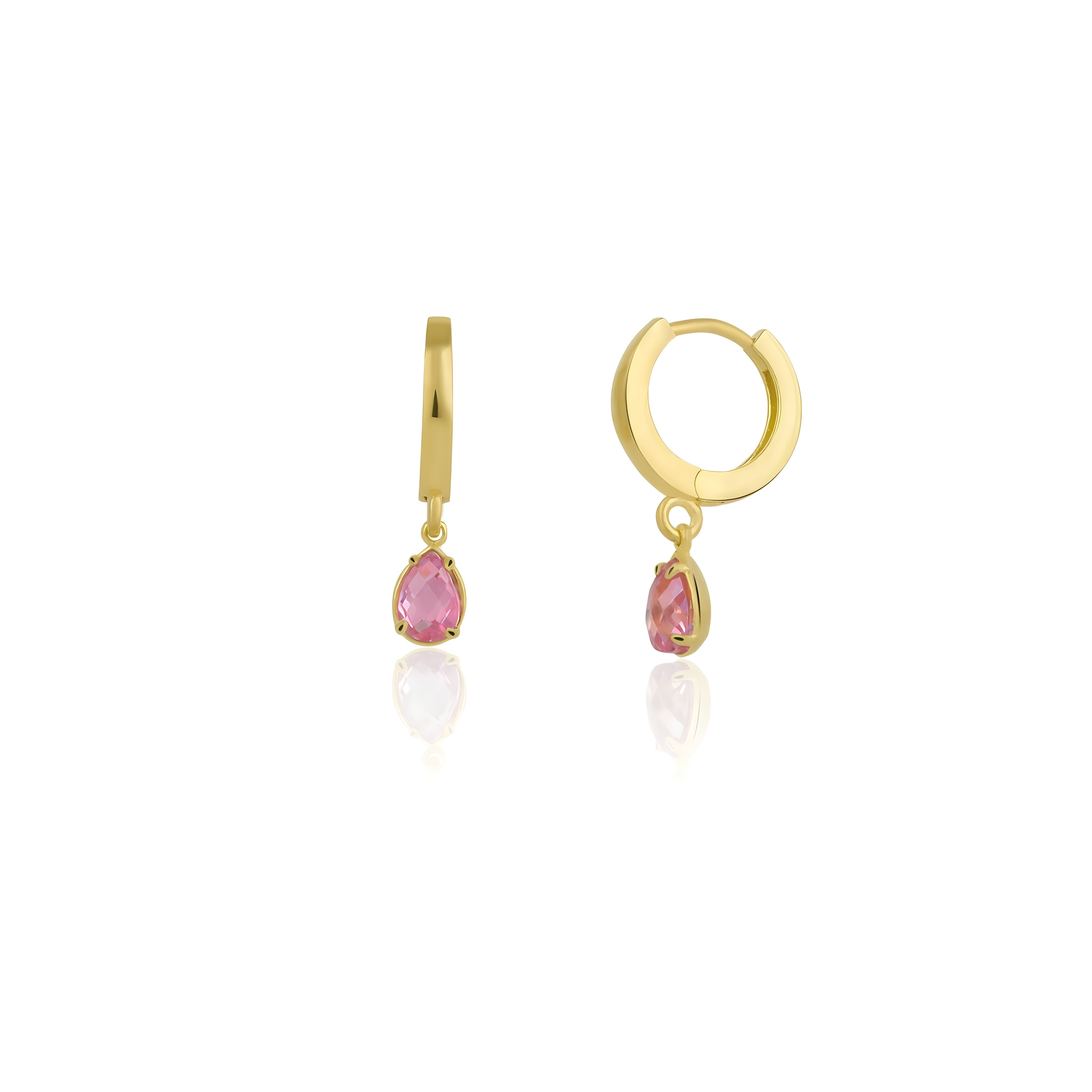925 Sterling Silver October Birthstone Earrings-Pink Tourmaline Hoop Earrings Vertical London Jewellery