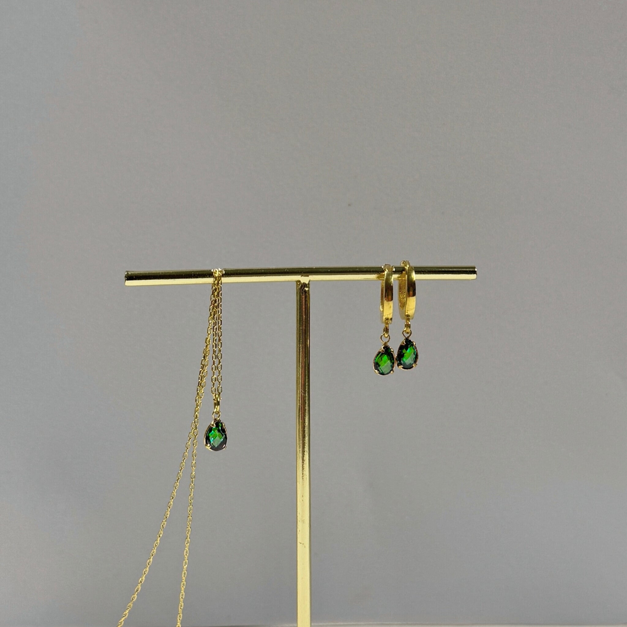 925 Sterling Silver May Birthstone Necklace-Emerald Necklace Vertical London Jewellery