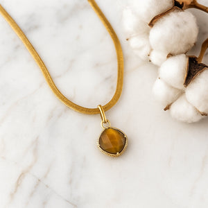 Tiger's Eye Minimalist Gold Necklace Vertical London Jewellery