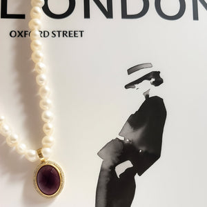 Freshwater Pearl with Amethyst Necklace Vertical London Jewellery