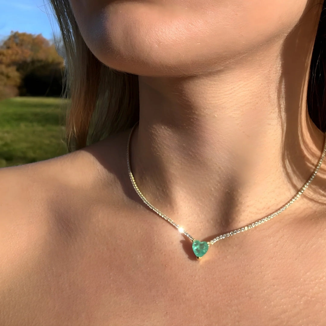 925 Sterling Silver Aquamarine Tennis Choker