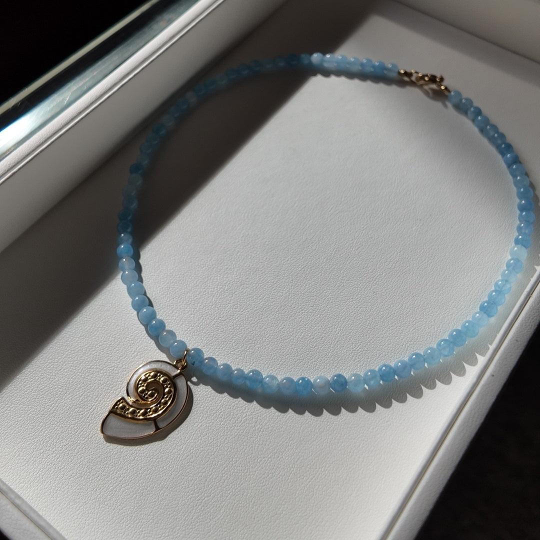 Aquamarine Necklace with Conch Shell Charm