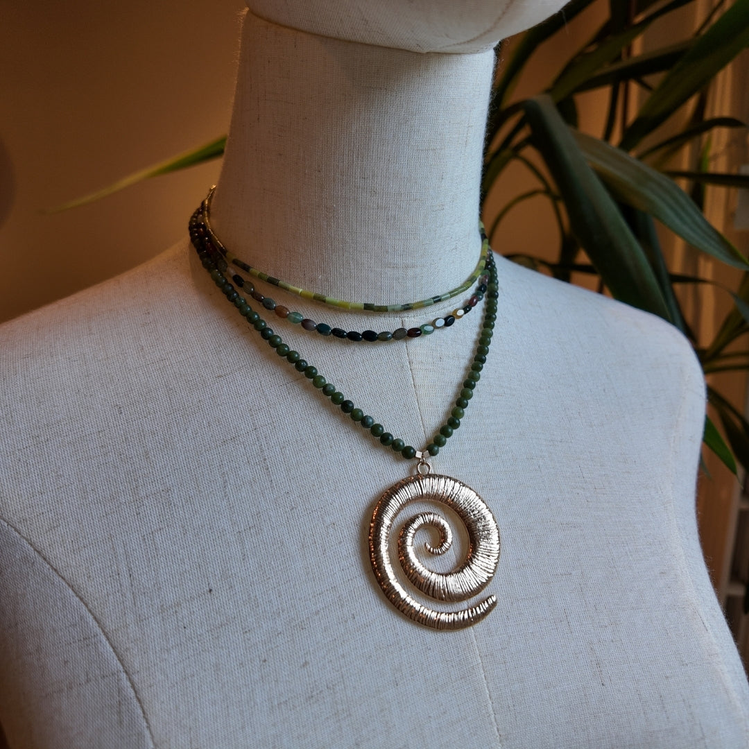 Jade Spiral Pendant Necklace Vertical London Jewellery