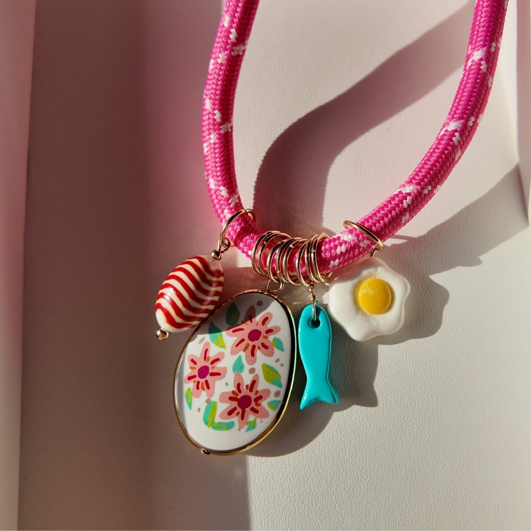 Colorful Summer Charm Necklace – Double Cord Statement Design
