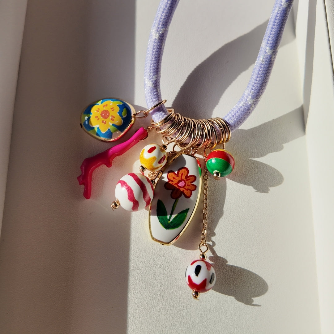 Colorful Summer Charm Necklace – Double Cord Statement Design