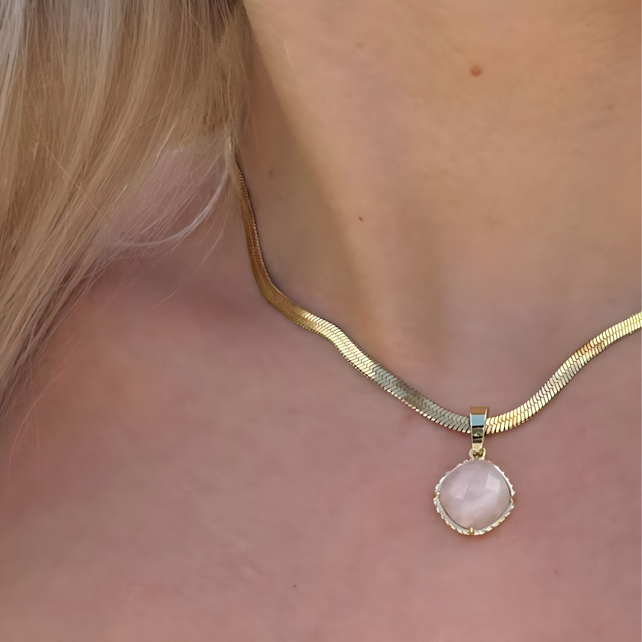 Rose Quartz Minimalist Gold Necklace