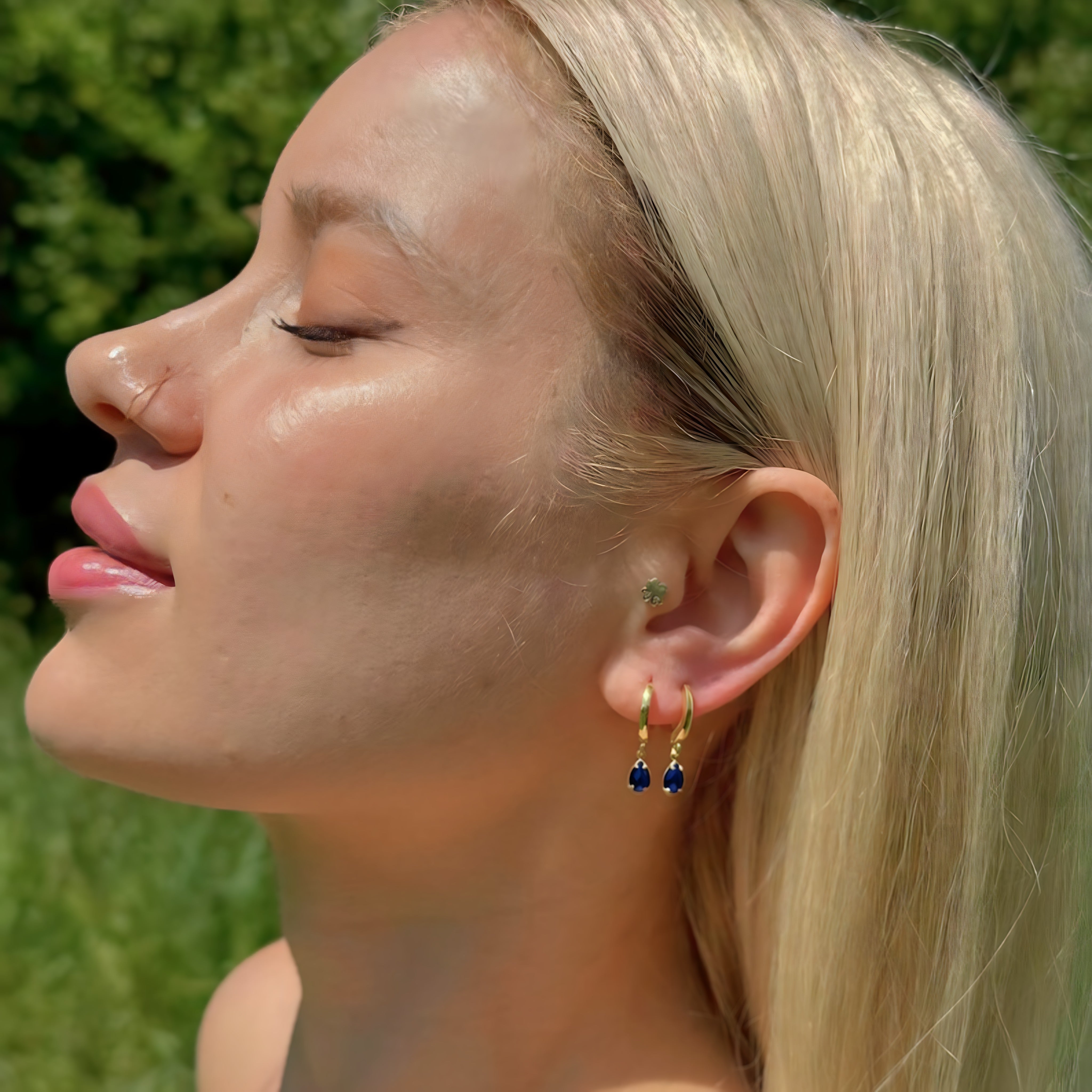 925 Sterling Silver September Birthstone Earrings-Sapphire Hoop Earrings Vertical London Jewellery