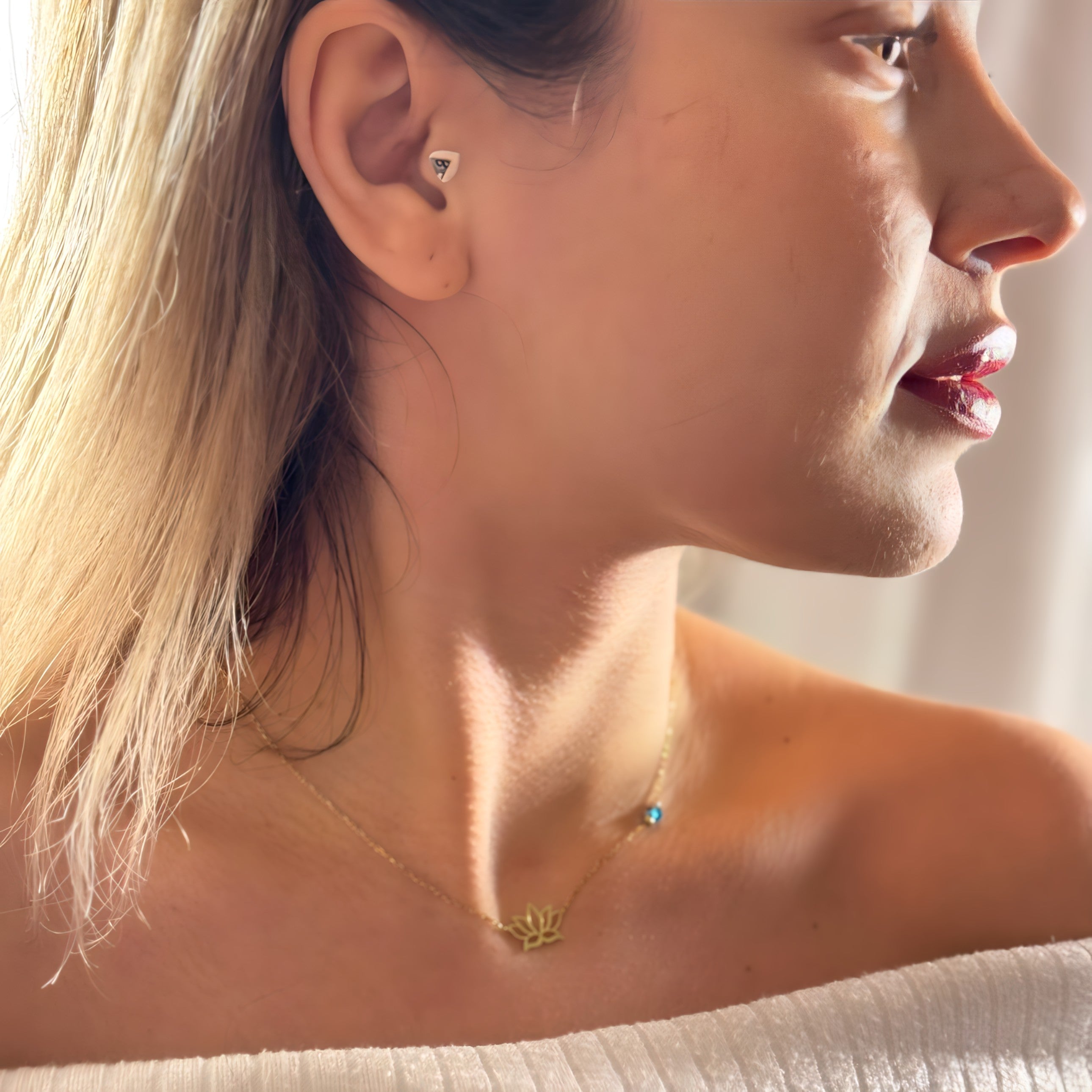 925 Sterling Silver Lotus Necklace Vertical London Jewellery