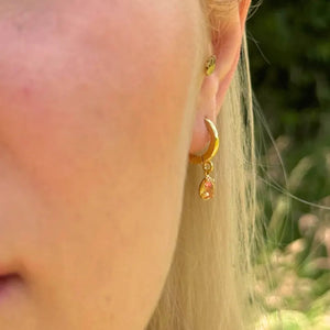 925 Sterling Silver November Birthstone Earrings-Citrine Hoop Earrings Vertical London Jewellery
