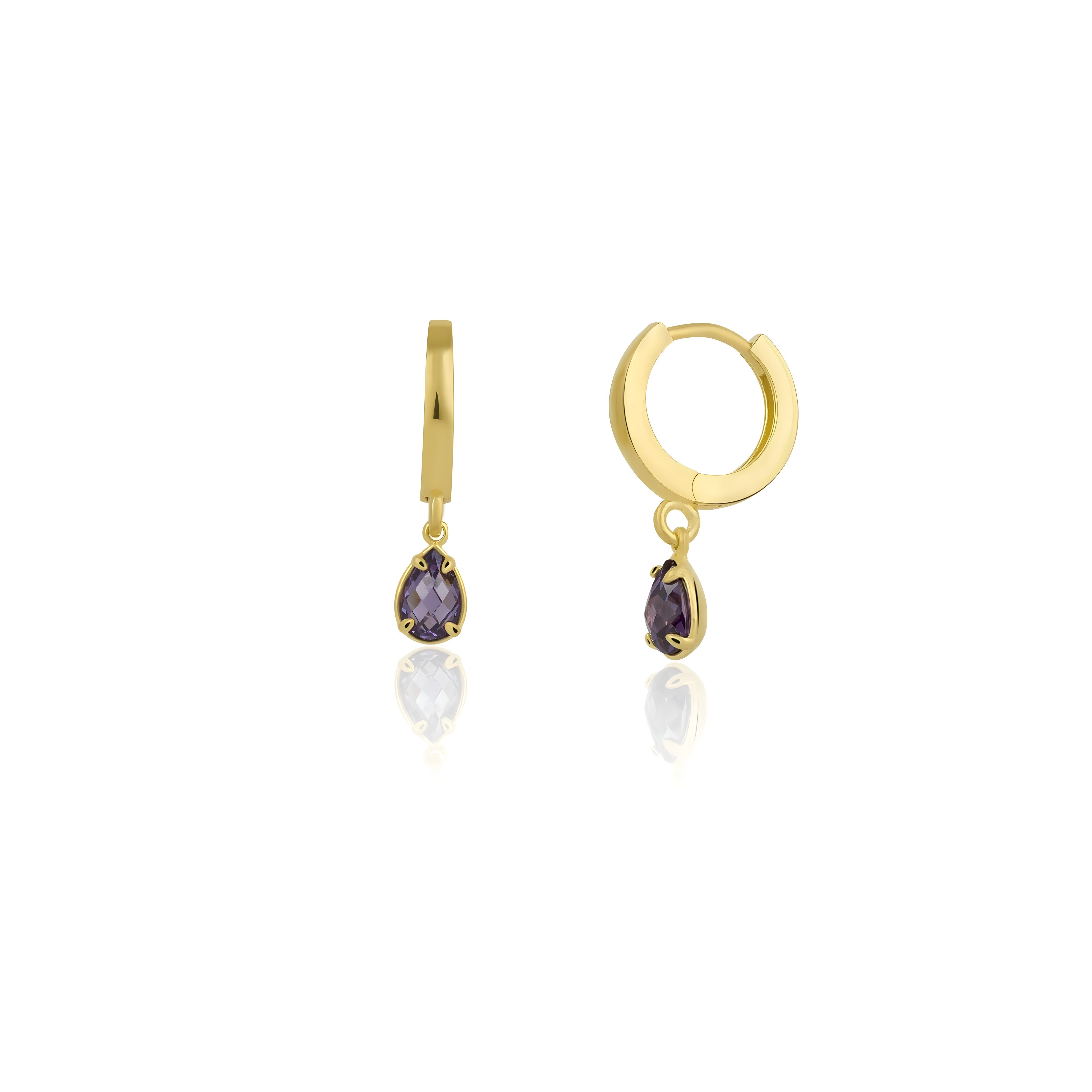 925 Sterling Silver February Birthstone Earrings-Amethyst Hoop Earrings