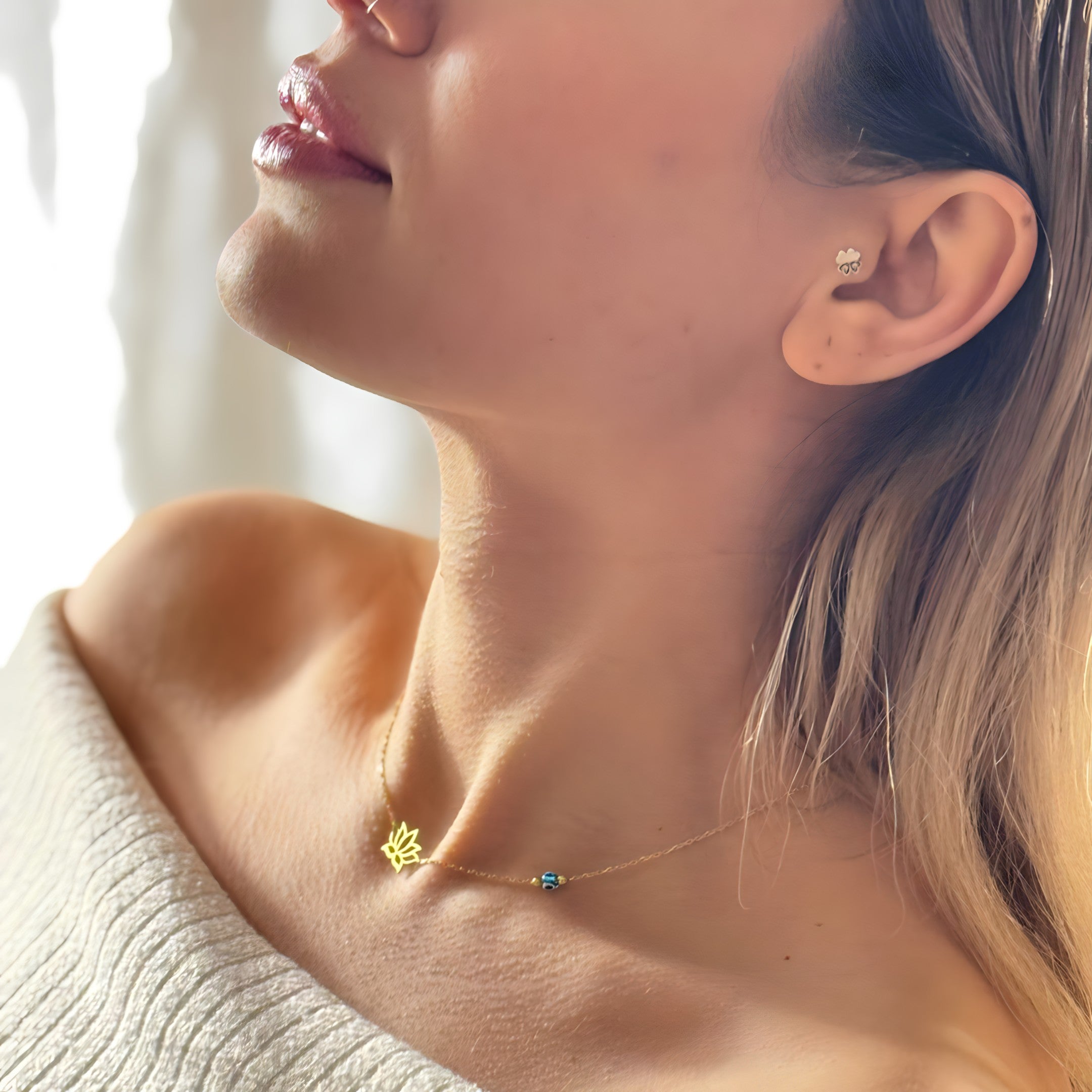 925 Sterling Silver Lotus Necklace Vertical London Jewellery