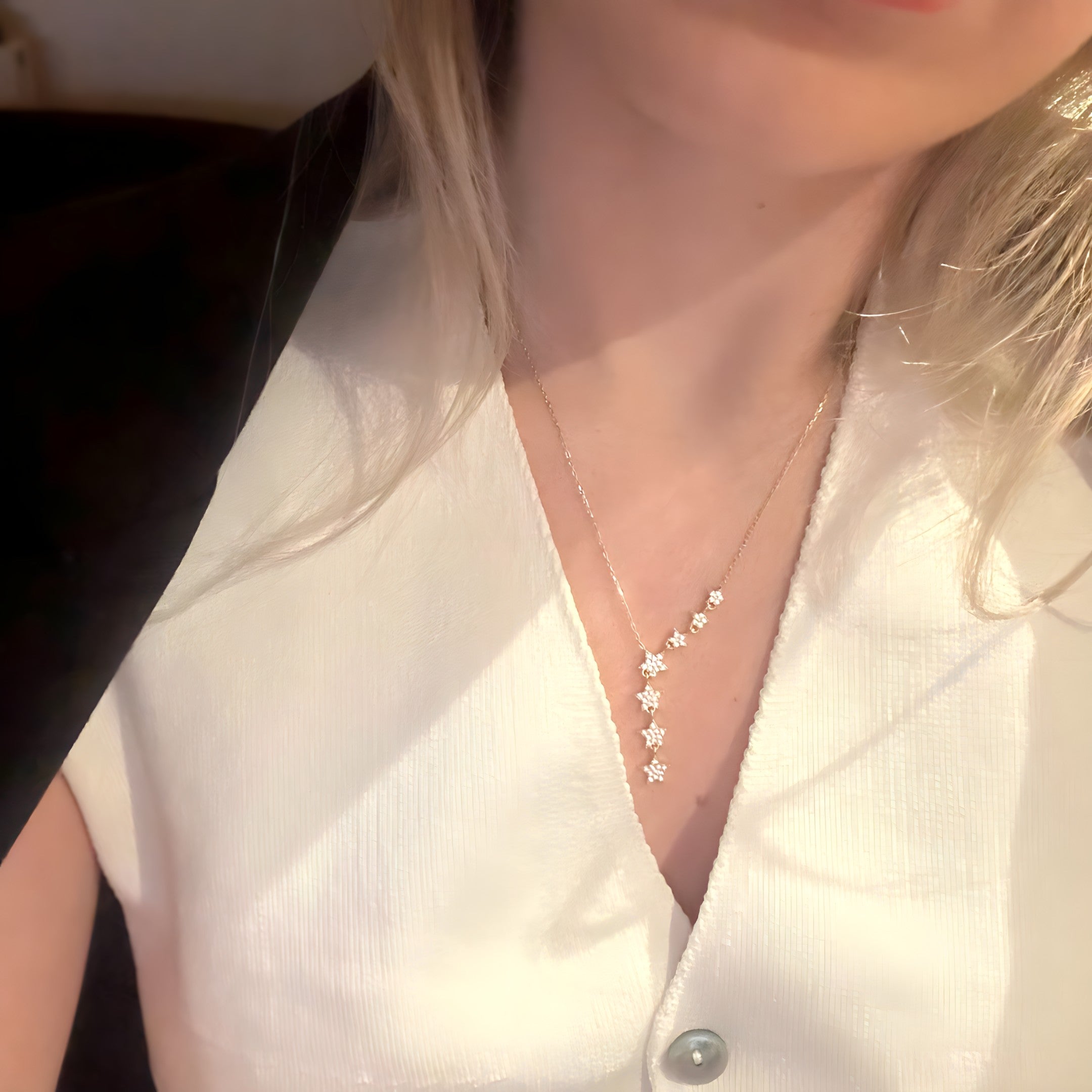 925 Sterling Silver Star Lariat Necklace