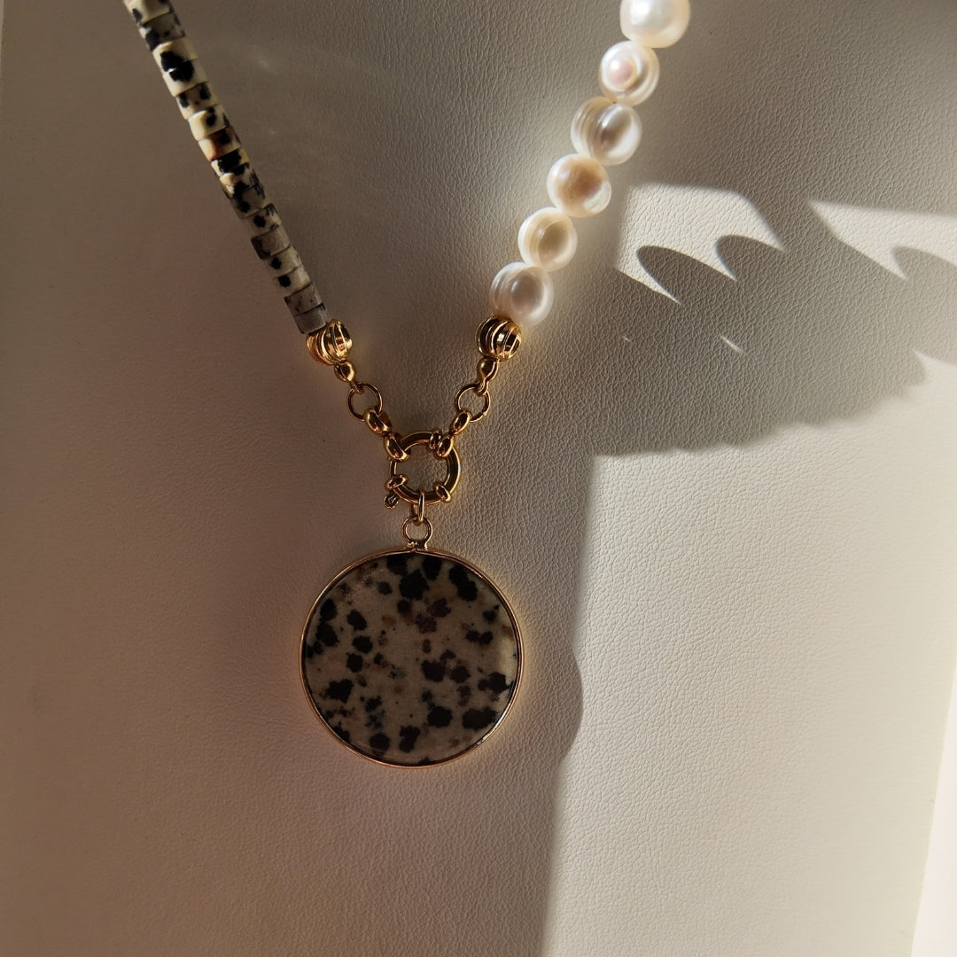 Dalmatian Jasper & Natural Freshwater Pearl Necklace