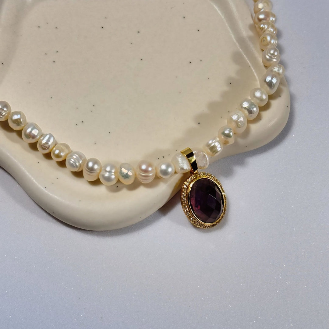 Freshwater Pearl with Amethyst Necklace