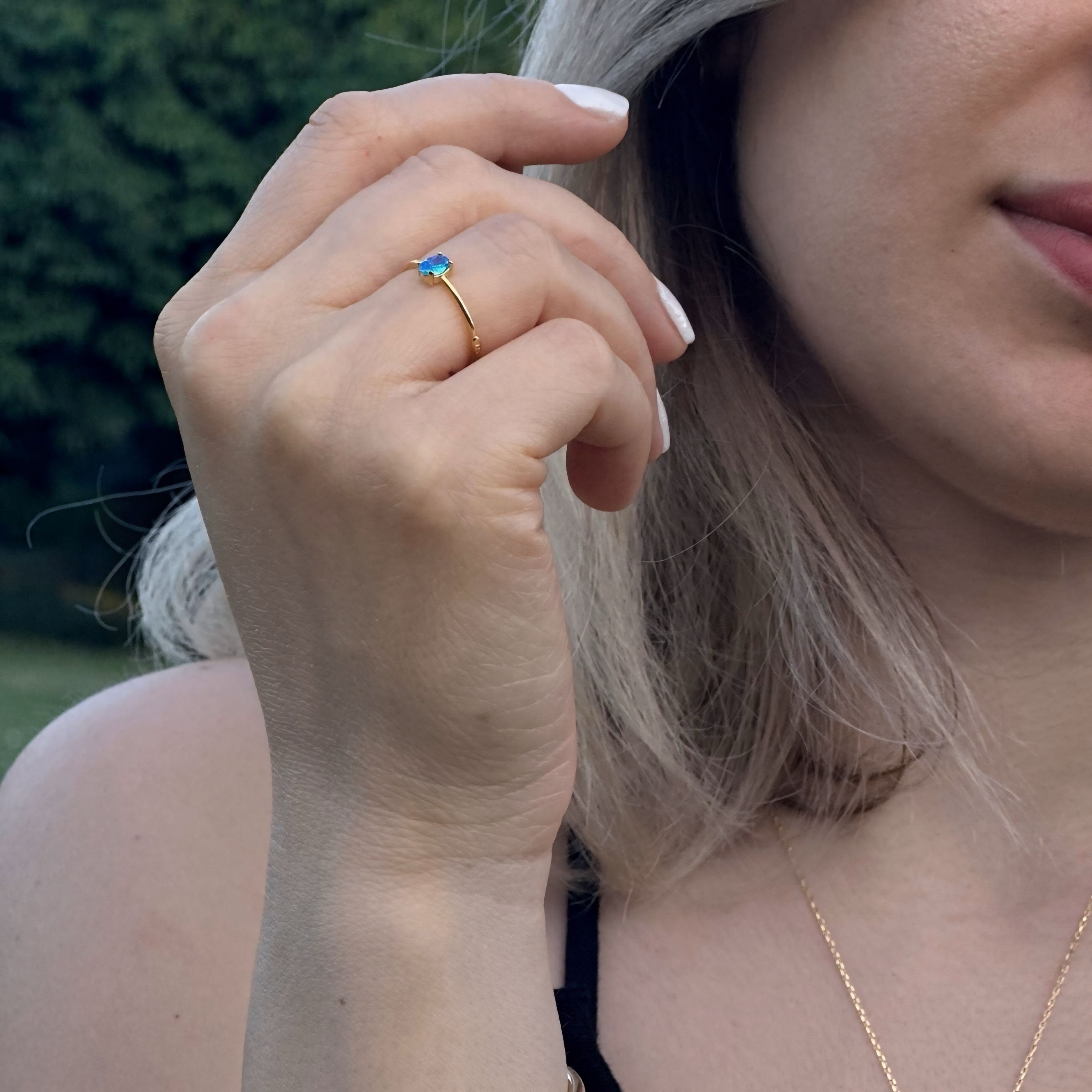925 Sterling Silver March Birthstone Ring-Aquamarine Ring Vertical London Jewellery