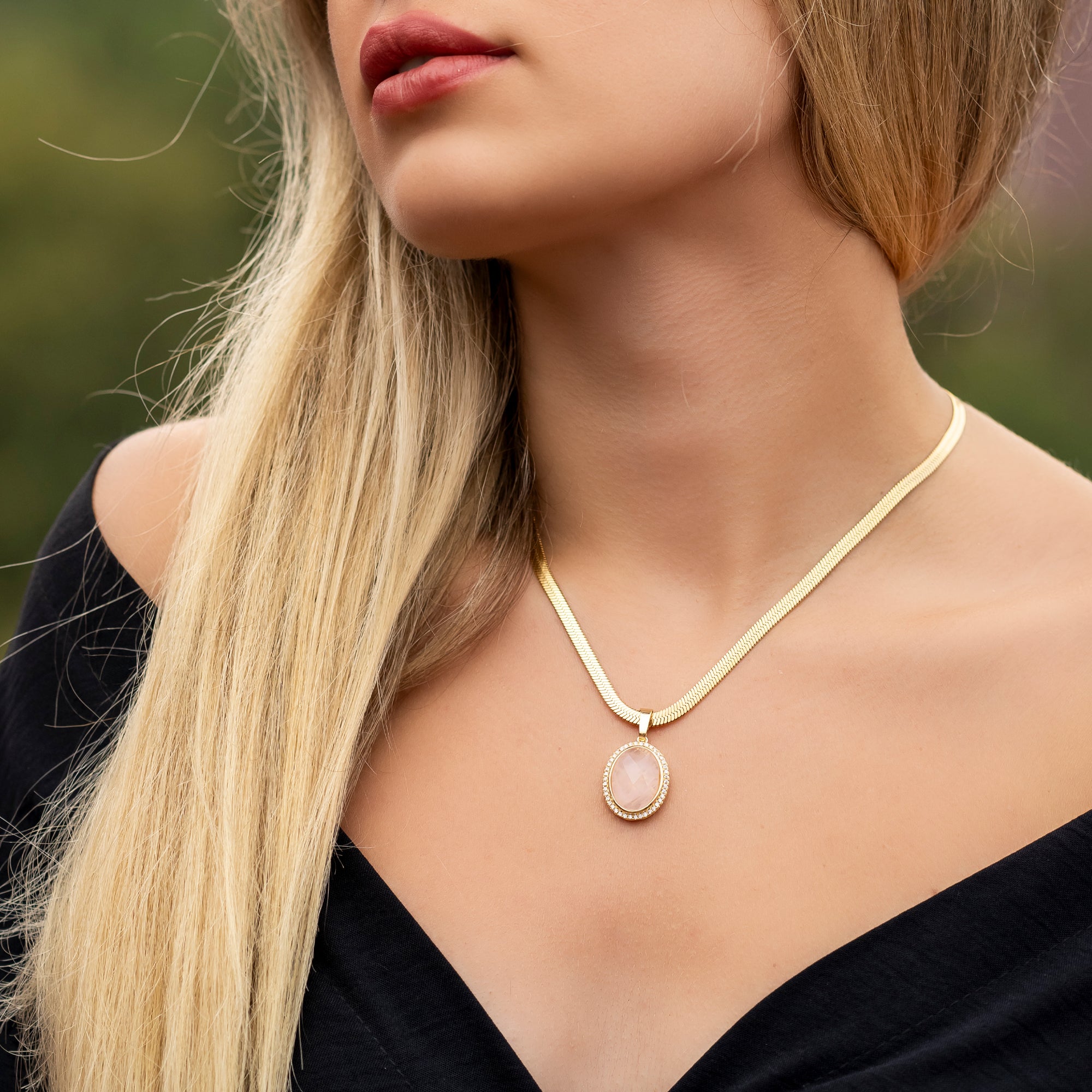 Rose Quartz Gold Necklace
