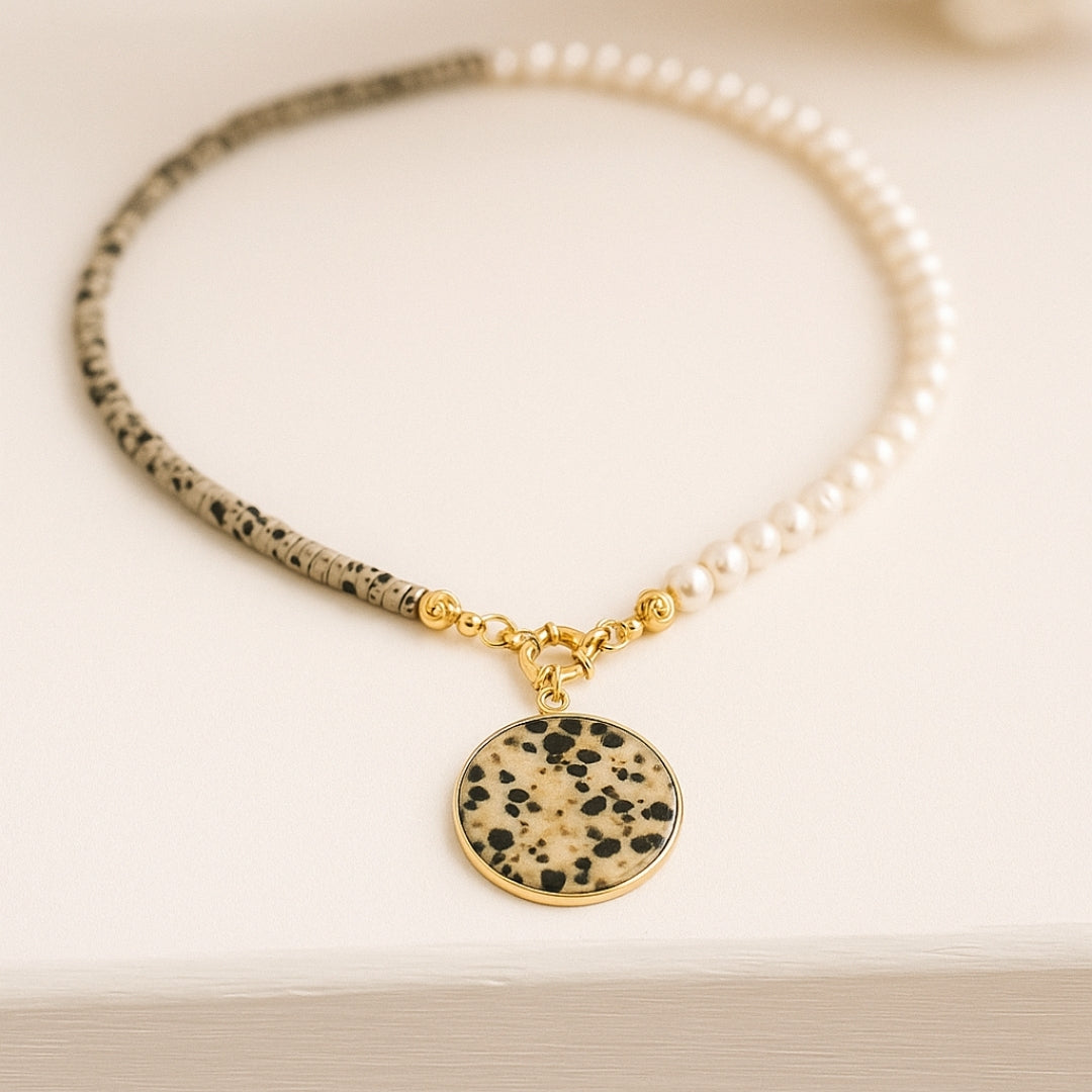 Dalmatian Jasper & Natural Freshwater Pearl Necklace