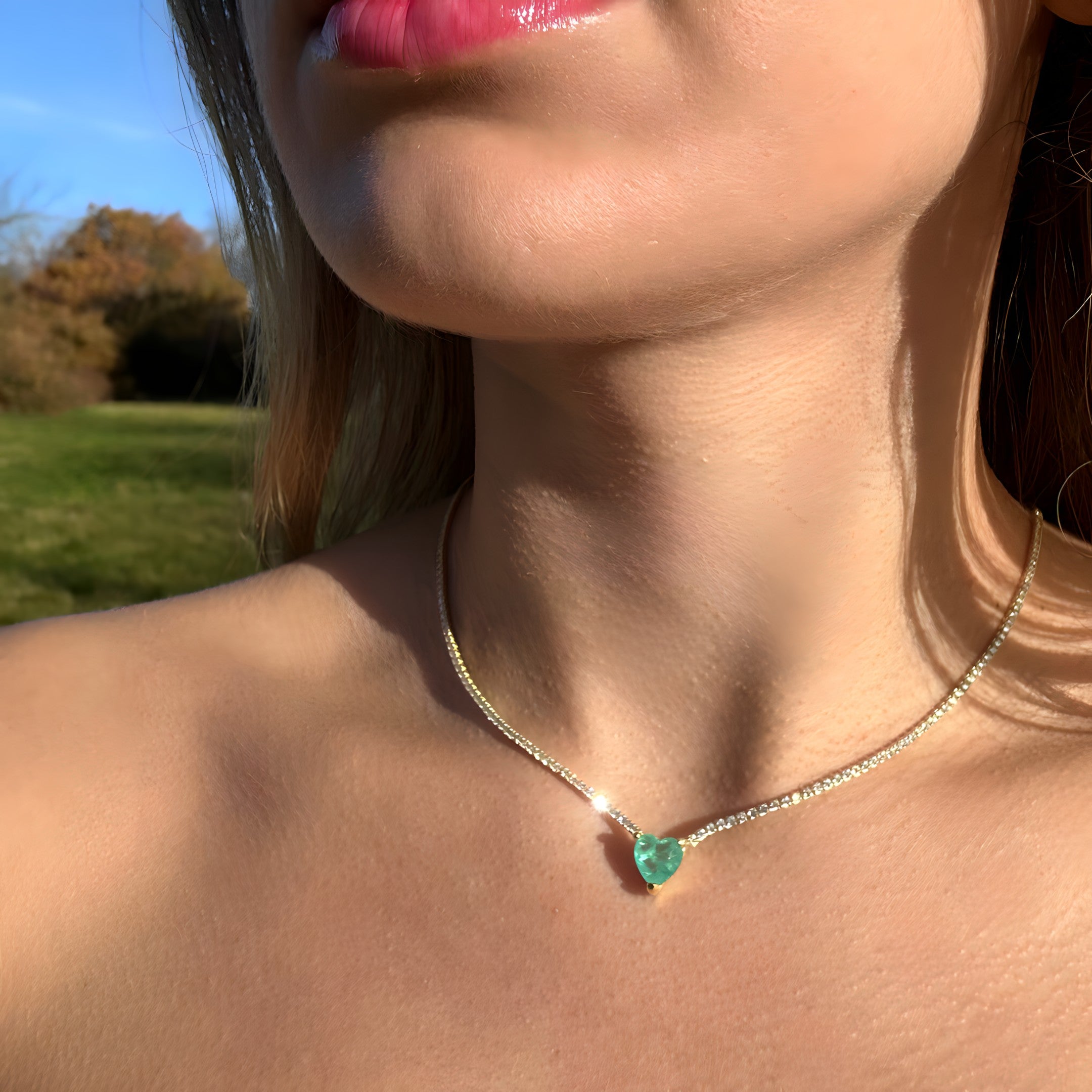 925 Sterling Silver Aquamarine Tennis Choker